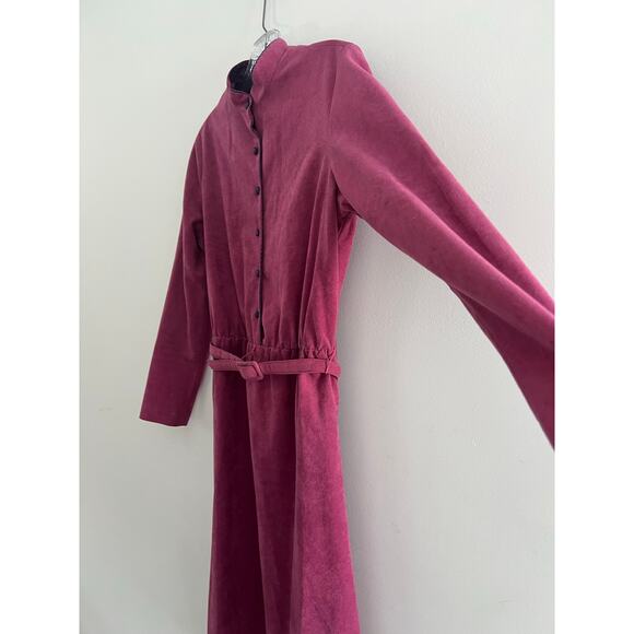 Vintage Long Sleeve Velvet Dress Button Down Front Pink Size Small Medium JL - Picture 2 of 7